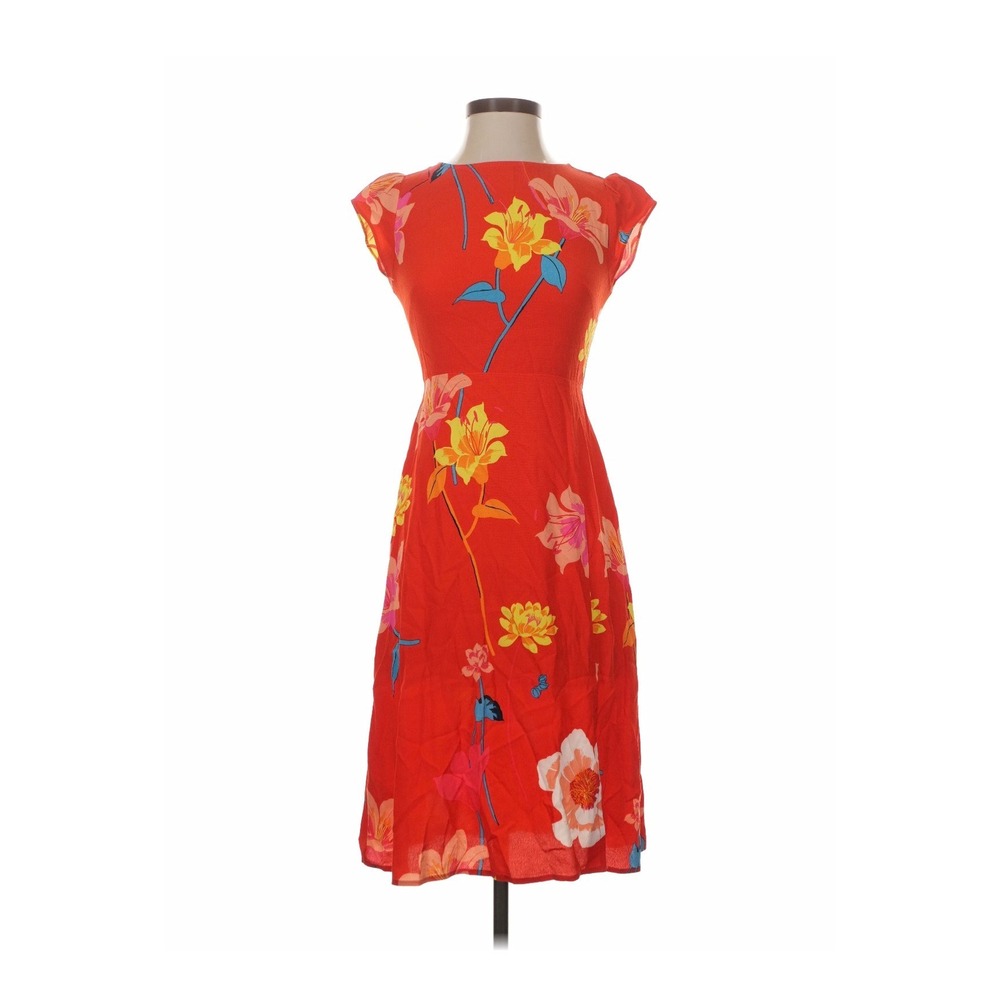 LOFT Petites Red‎ Floral Cap Sleeve Fit & Flare Midi Dress 00P NWT